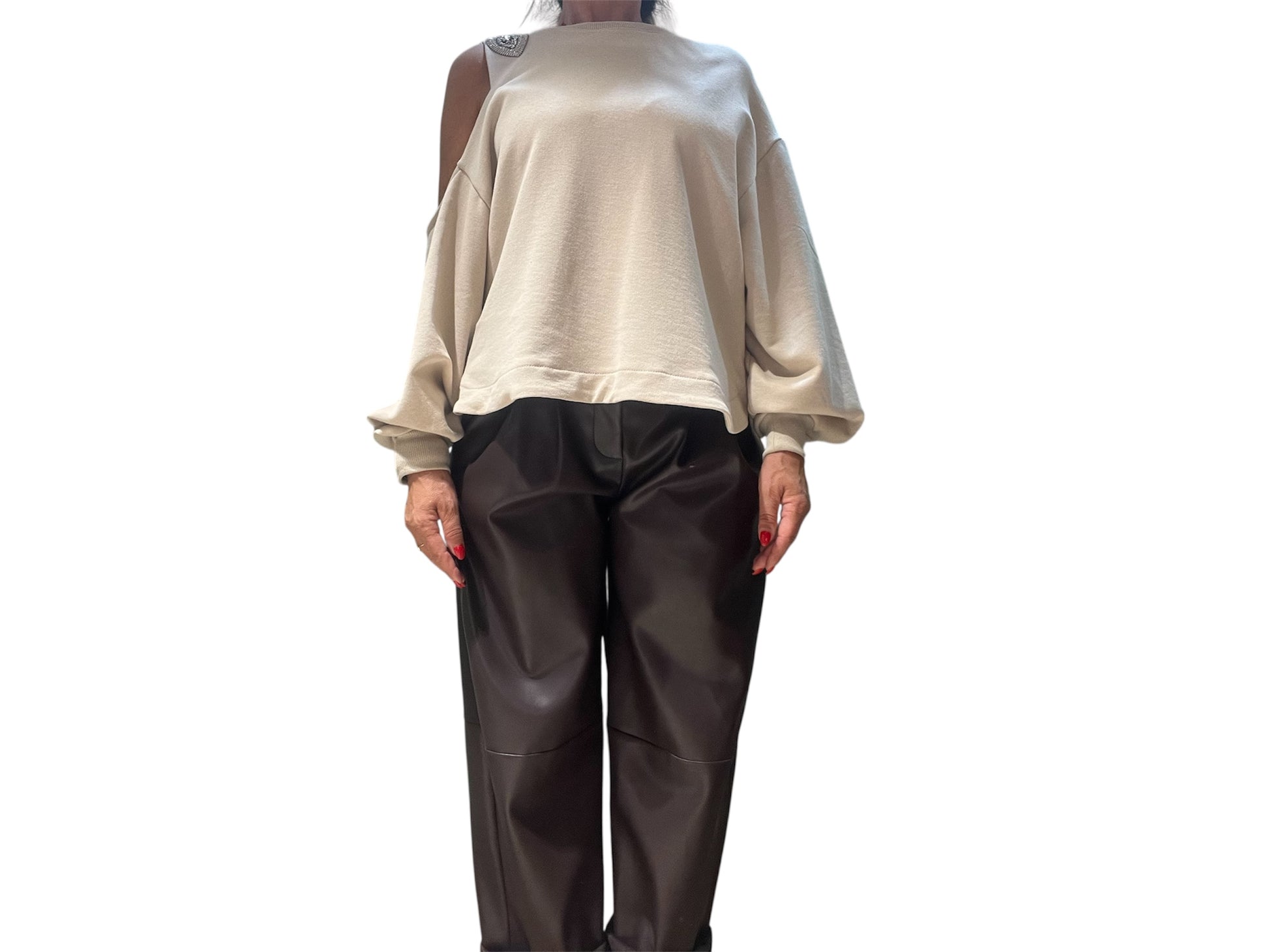 Felpa cut out strass beige tensione in