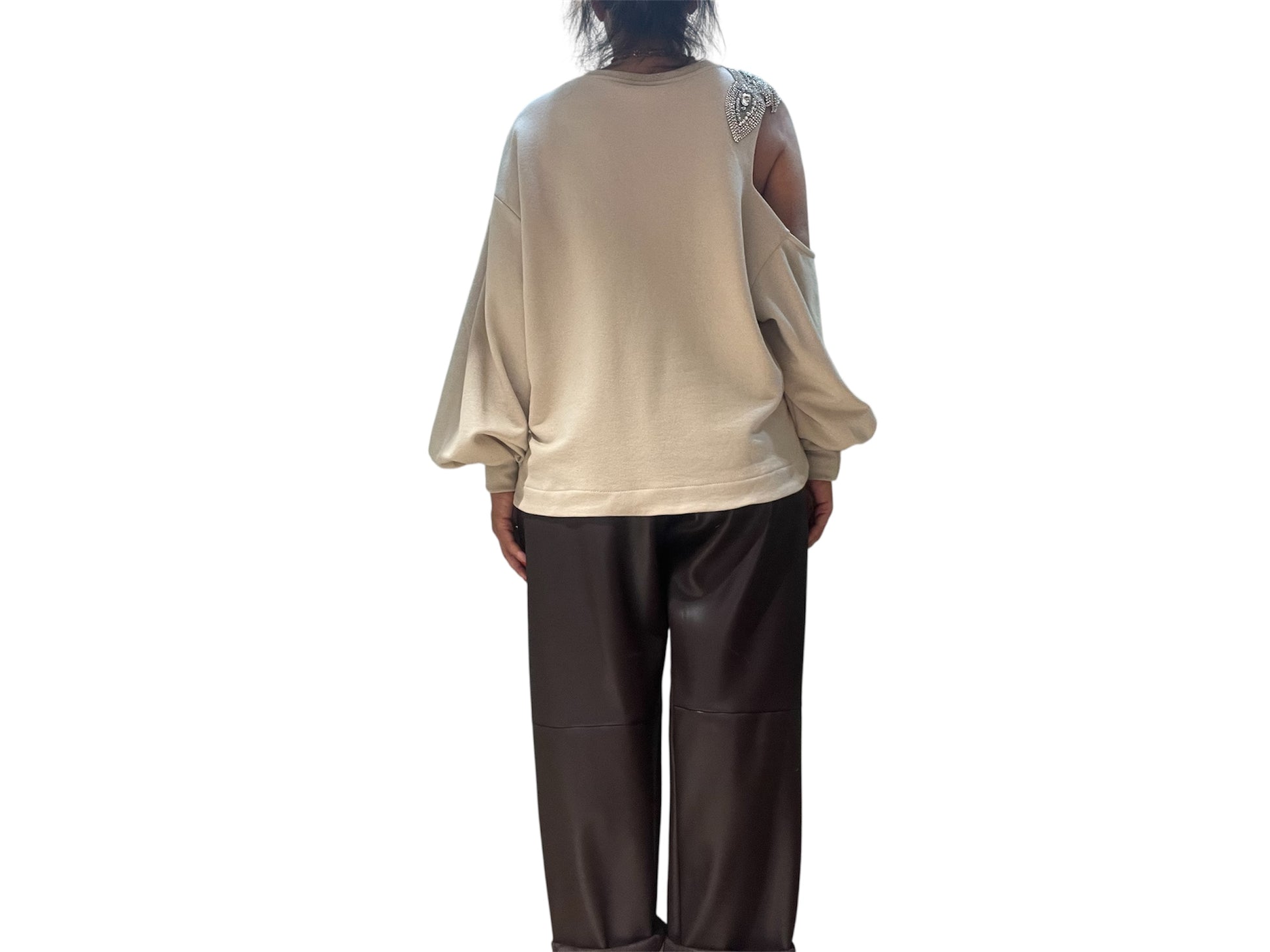 Felpa cut out strass beige tensione in