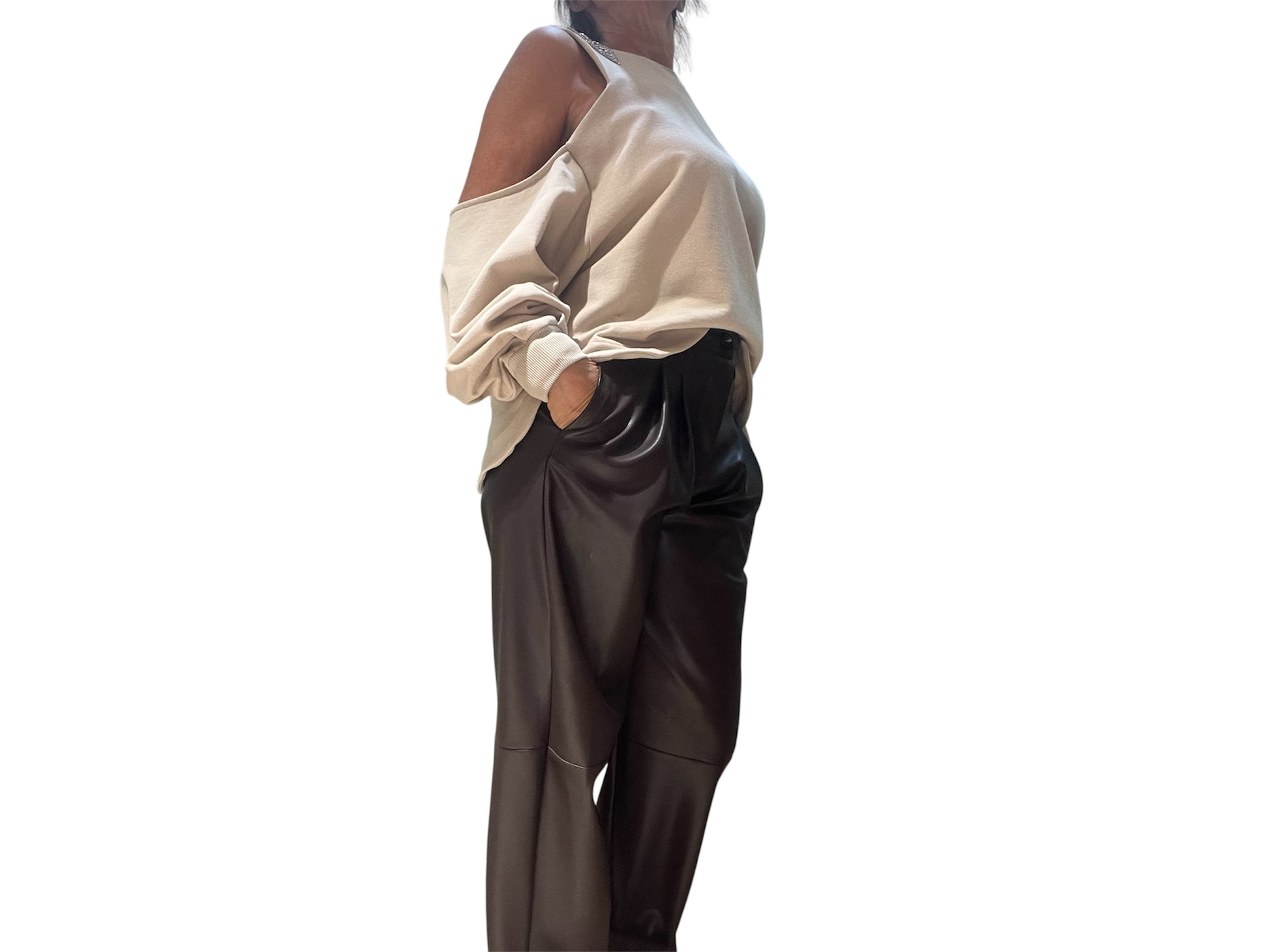 Felpa cut out strass beige tensione in