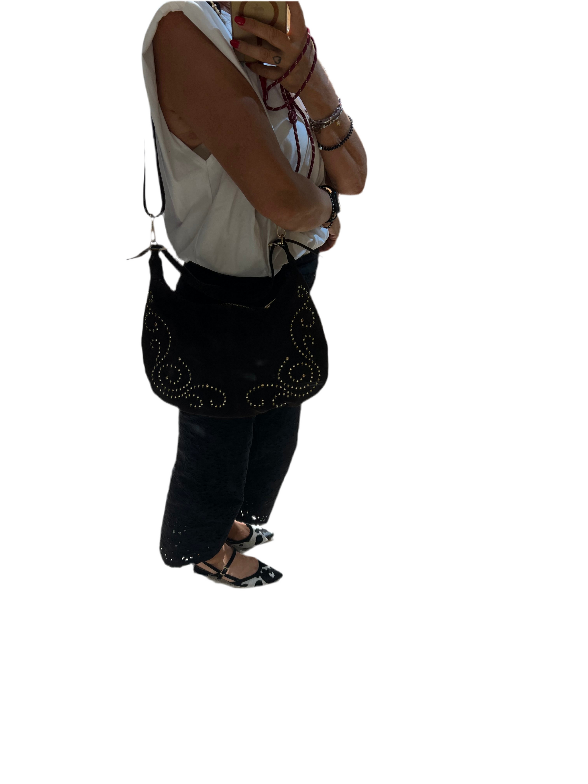 Borsa con le borchie,in camoscio
