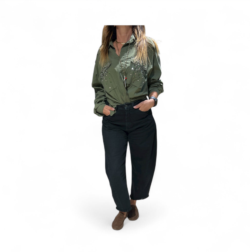Camicia verde strass tensione in
