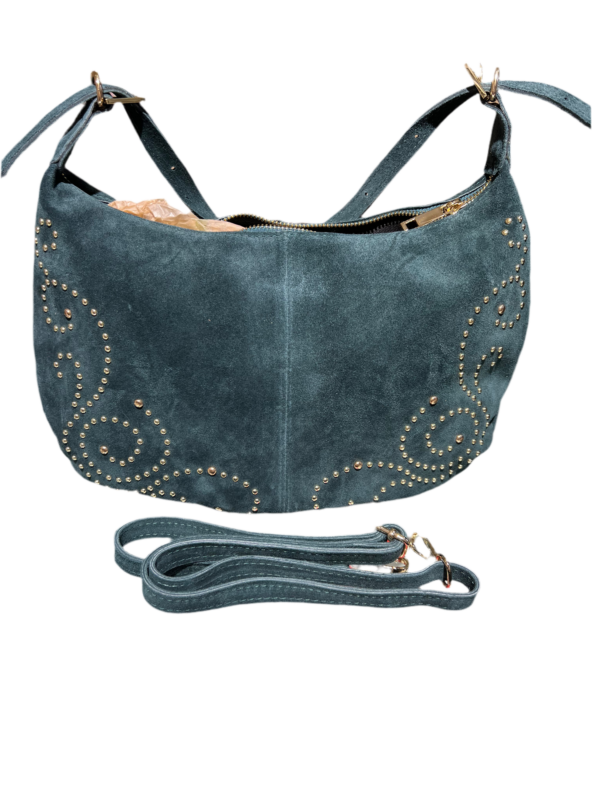 Borsa con borchie, in camoscio