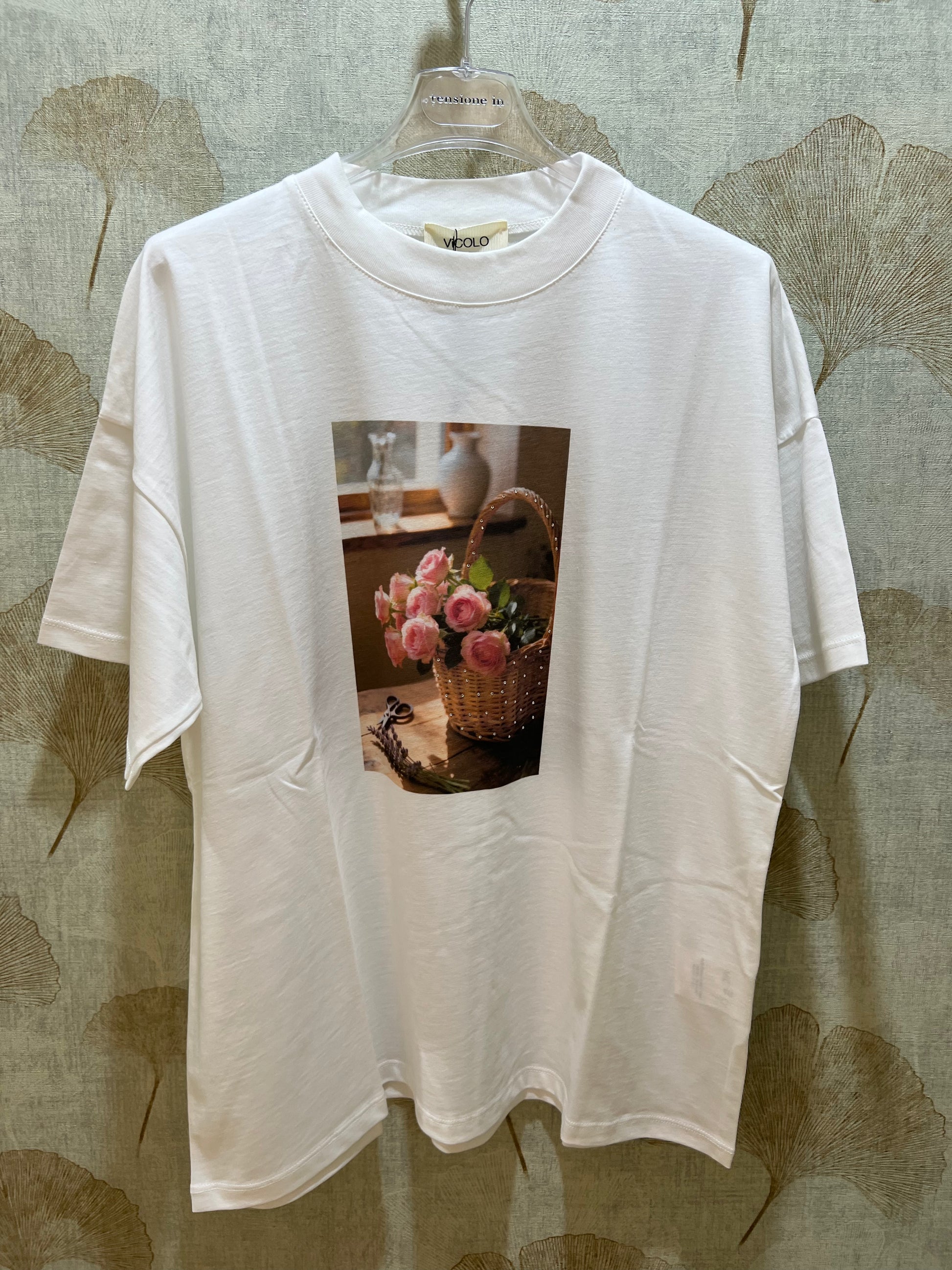 T shirt vicolo con stampa e mini strass