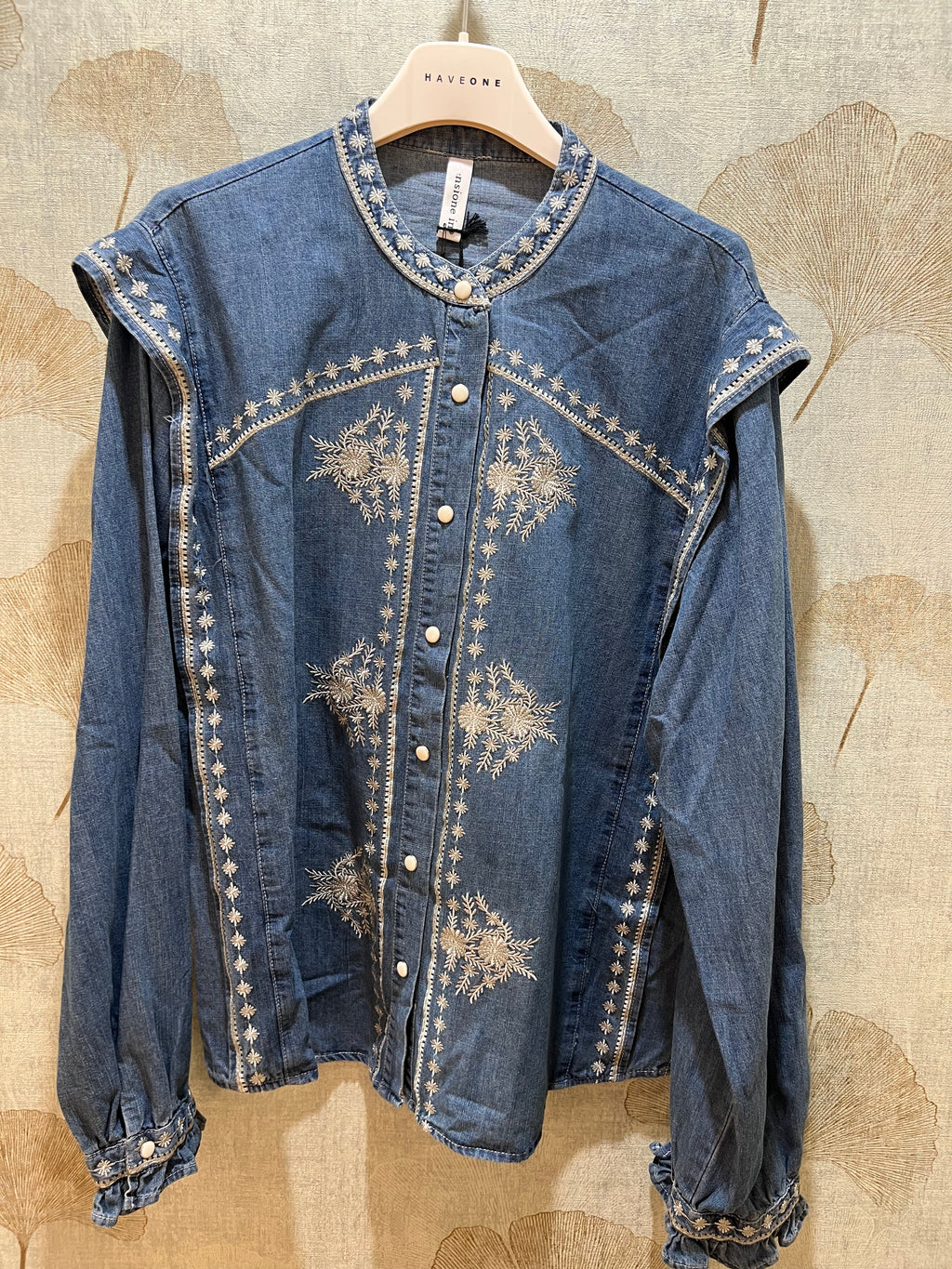 Camicia jeans ricami tensione in